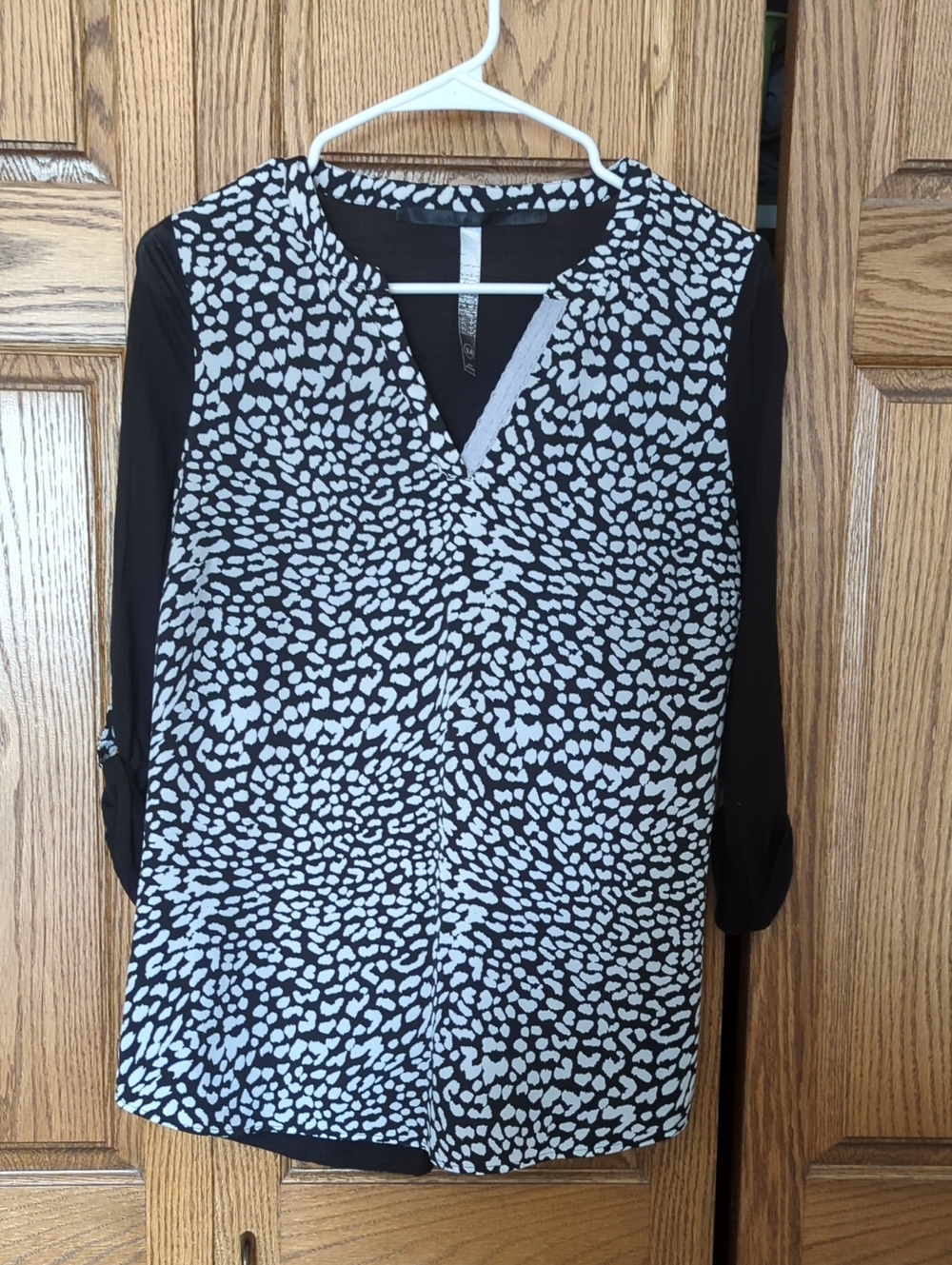 Black & White Printed V-Neck Women's Dress